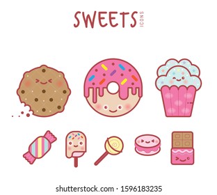 Cute SWEETS desserts icon set