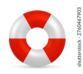 Cute swim ring icon isolated on white background. Rubber pool toy. Realistic inflatable tube red and white color