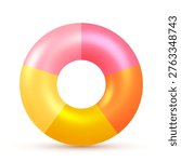 Cute swim ring icon isolated on white background. Rubber pool toy. Realistic inflatable tube pink and orange color