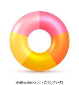 Cute swim ring icon isolated on white background. Rubber pool toy. Realistic inflatable tube pink and orange color
