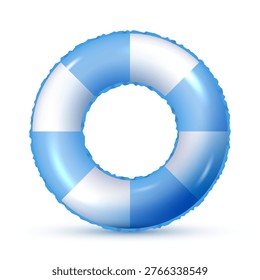 Cute swim ring icon isolated on white background. Rubber pool toy. Realistic inflatable tube blue and white color