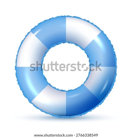 Cute swim ring icon isolated on white background. Rubber pool toy. Realistic inflatable tube blue and white color