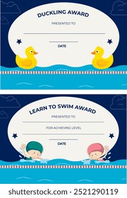 Cute swimming awards certificates that can be given at school or young top performing swimming athletes.
