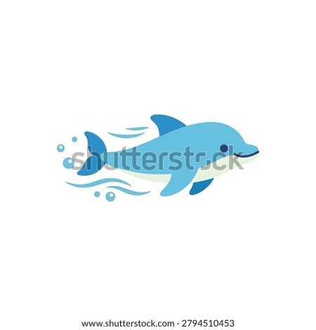 Cute Swimming Blue Dolphin Fast Speed Cartoon Vector Illustration
