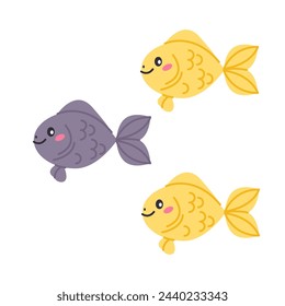 Cute swimming fish. Marine animals, ocean fish. Vector illustration in hand-drawn style for your design