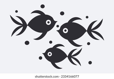 Cute swimming fishes Wall decals and simple minimalist wall artwork, Wall Sticker, Metal art deco, Simple design of fish swimming in figures