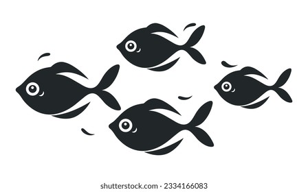 Cute swimming fishes Wall decals and simple minimalist wall artwork, Wall Sticker, Metal art deco, Simple design of fish swimming in figures