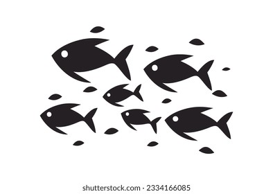 Cute swimming fishes Wall decals and simple minimalist wall artwork, Wall Sticker, Metal art deco, Simple design of fish swimming in figures