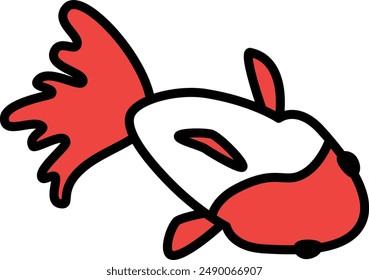 Cute swimming goldfish with outline