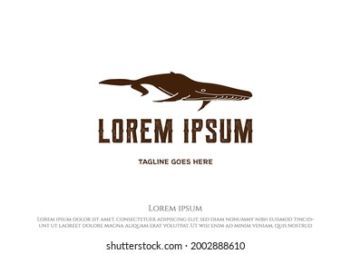 Cute Swimming Humpback Whale Logo Design Vector