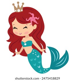 Linda sirena de natación mar princesa Vector ilustración de dibujos animados