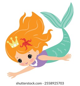 Cute swimming mermaid.
Sea princess vector cartoon illustration