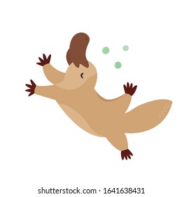 Cute swimming platypus. Animal character design. Australian fauna. Vector illustration