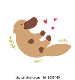 Cute swimming platypus. Animal character design. Australian fauna. Vector illustration