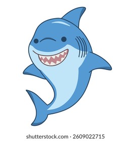 Cute Swimming Shark Illustration Is Isolated On The White Background