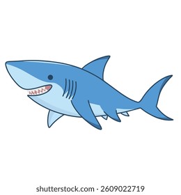 Cute Swimming Shark Illustration Is Isolated On The White Background
