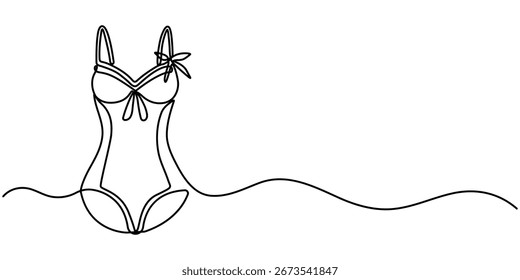  Dibujo de una línea continua del ícono del traje de baño, Estilo de línea delgada del ícono del traje de baño del verano, Fondo lindo del Vector del ícono del traje de baño de una línea, Dibujo de una sola línea del fondo del bikini con el movimiento editable.