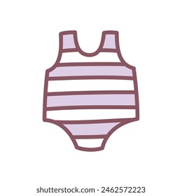 Cute swimsuit icon. Hand drawn illustration of a striped swimwear isolated on a white background. Kawaii sticker. Vector 10 EPS.