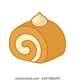 Cute Swiss Roll Cake Illustration with Cream Filling and Spiral Design in Pastel Cartoon Style