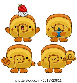 cute swiss roll mascot character vector illustration
