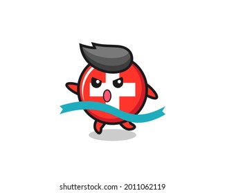 cute switzerland flag badge illustration is reaching the finish , cute style design for t shirt, sticker, logo element