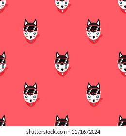 cute syberian husky seamless pattern vector.