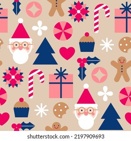 Cute symbol geometric elements seamless pattern design for christmas and new year celebration.