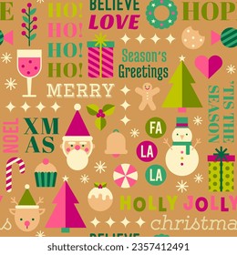 Cute symbol geometric elements with typography design seamless pattern for christmas and new year celebration.