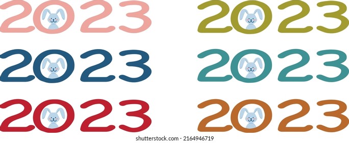 Cute symbols of 2023. Rabbit and date. Vector flat illustration.