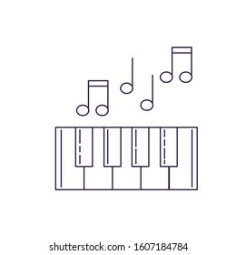 Cute synthesizer piano icon with notes. Element of theater, opera, concert. Music, sound, musical instrument