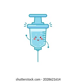 Cute syringe character illustration smile happy mascot logo kids play toys template