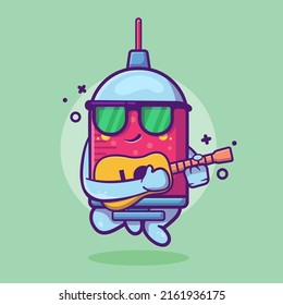 cute syringe character mascot playing guitar isolated cartoon in flat style design