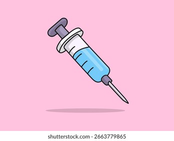 Cute Syringe – Flat Vector Cartoon Illustration.