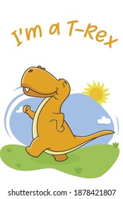 Cute T Rex walking dinosaur cartoon character