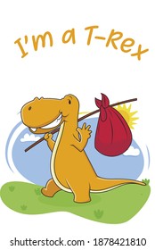 Cute T Rex walking dinosaur cartoon character