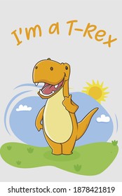 Cute T Rex walking dinosaur cartoon character