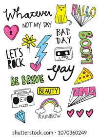 cute t shirt design with slogan and various objects