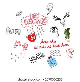 cute t shirt design with slogan and various objects
