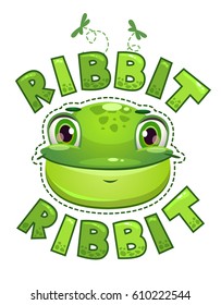 Cute t shirt print for kids with frog face. Vector illustration.