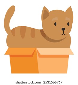 Lindo gato atigrado está tumbado cómodamente en una caja de cartón, disfrutando de su acogedor y juguetón santuario