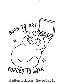  Cute tabby cat outline illustration with funny quote 
