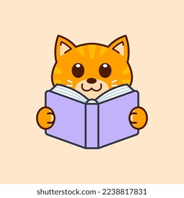 Cute Tabby Cat Reading a Book