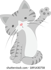 Cute Tabby Cat Waving Paw Flat Design