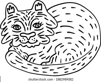 Cute tabby domestic cat. Vector clip-art for children in cartoon style.