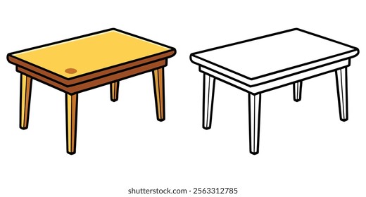 Cute Table Coloring Page For Kids. Table Coloring Outline Vector. Table Icon Design