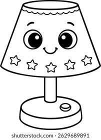 Cute Table Lamp Vector for Coloring, Smiling Light Object Illustration for Kids Fun Educational Activities