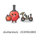 the cute table tennis racket as astronaut with a lunar rover , cute style design for t shirt, sticker, logo element