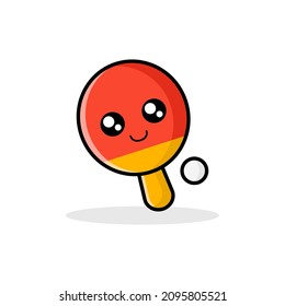 Cute Table Tennis Racket Cartoon Vector Icon Illustration. Flat Cartoon Style - EPS 10 Vector