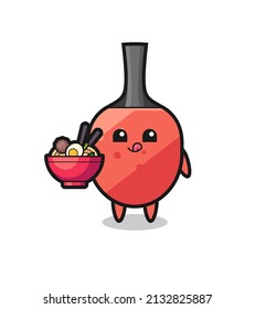 cute table tennis racket character eating noodles , cute style design for t shirt, sticker, logo element