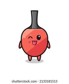 cute table tennis racket character in sweet expression while sticking out her tongue , cute style design for t shirt, sticker, logo element